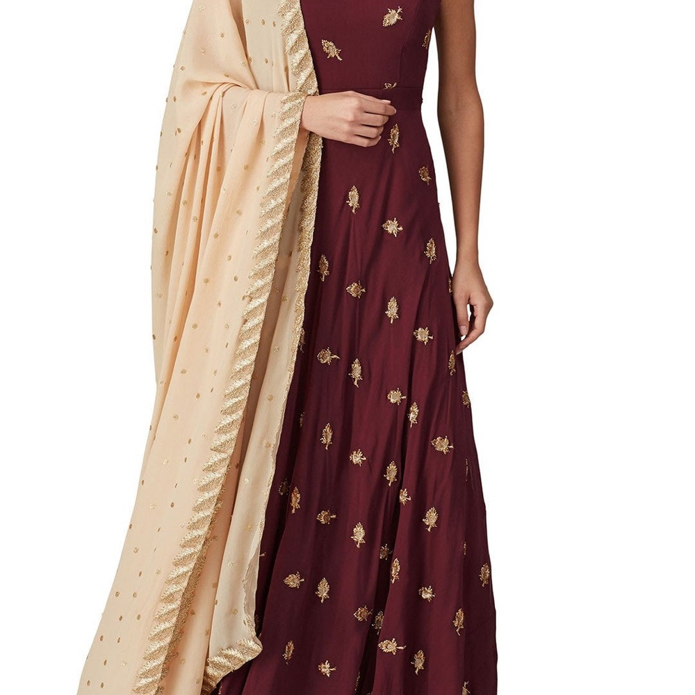 Nordstrom Elegant Maroon Embroidered Sani Siri Anarkali Indian Dress Size Small